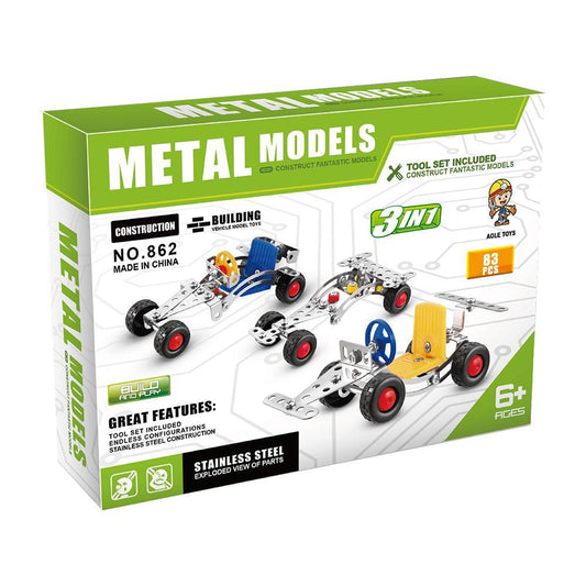 3 in 1 Metal Models Construction Kit - 83 Pcs - Build and Play Set With Stainless Steel